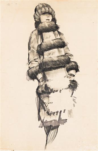 MICHAEL VOLLBRACHT (1947 - 2018) 2 fashion illustrations: sleepwear & fur coat.